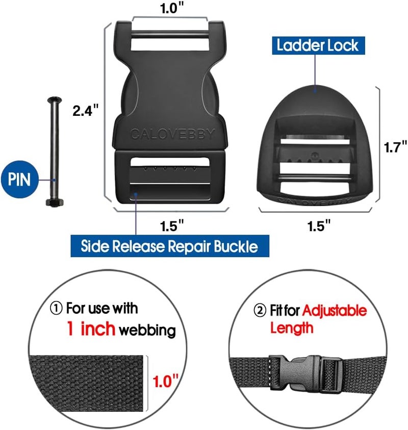 Deluxsa 1" Buckle Quick Side Release Buckle,Adjustable No Sewing Clip,Plastic Replacement for Nylon Webbing Straps,Backpack Pack Belt - Image 5